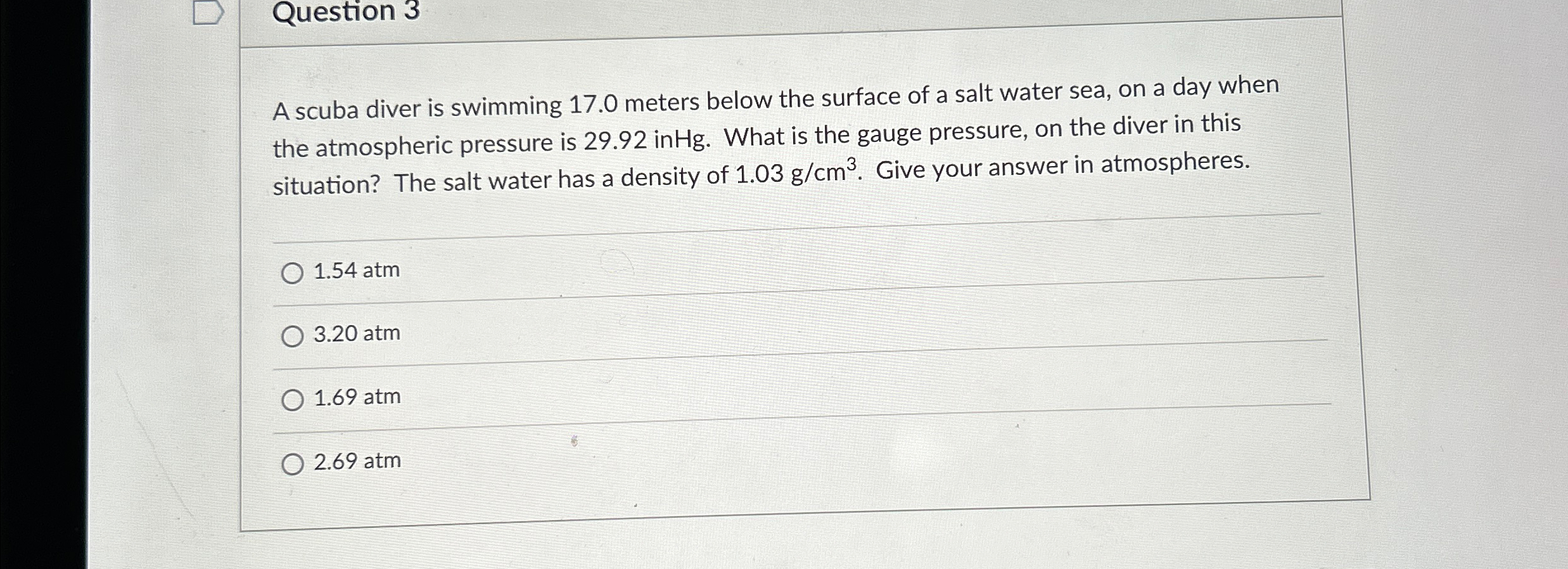 Solved Question 3A scuba diver is swimming 17.0 ﻿meters | Chegg.com