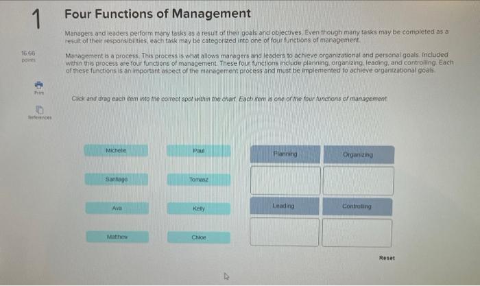 Solved 1 Four Functions Of Management Managers And Leaders | Chegg.com