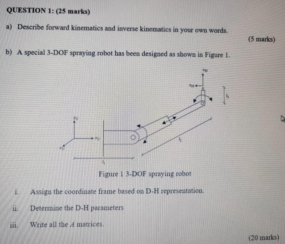 Solved QUESTION 1: (25 marks) a) Describe forward kinematics | Chegg.com