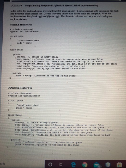1 2 4 SHE 6 Client Code to test the sack and queue | Chegg.com