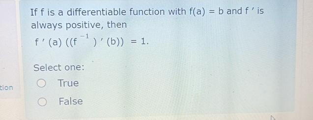 Solved If F ﻿is A Differentiable Function With F(a)=b ﻿and | Chegg.com