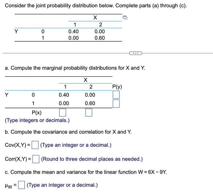 Solved Consider the joint probability distribution below. | Chegg.com
