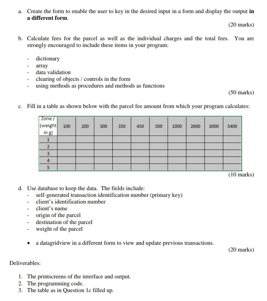 a. Create the form to enable the user to key in the | Chegg.com