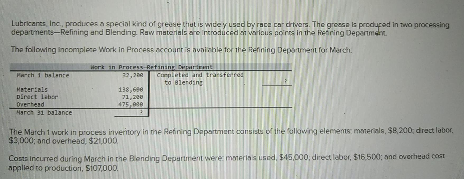 Solved Lubricants, Inc., produces a special kind of grease