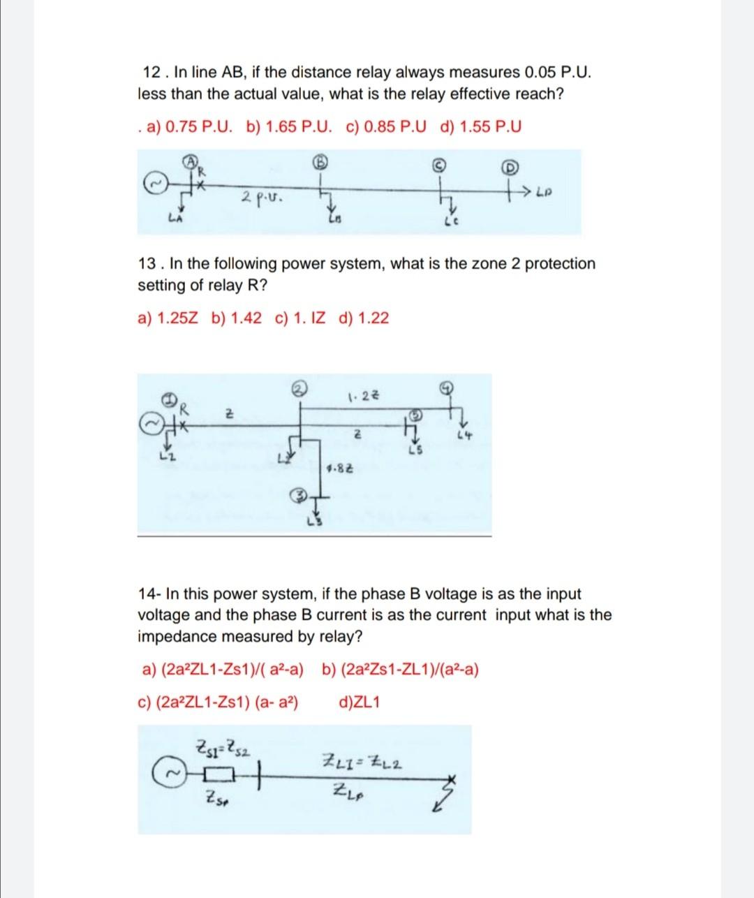 12. In line AB, if the distance relay always measures | Chegg.com