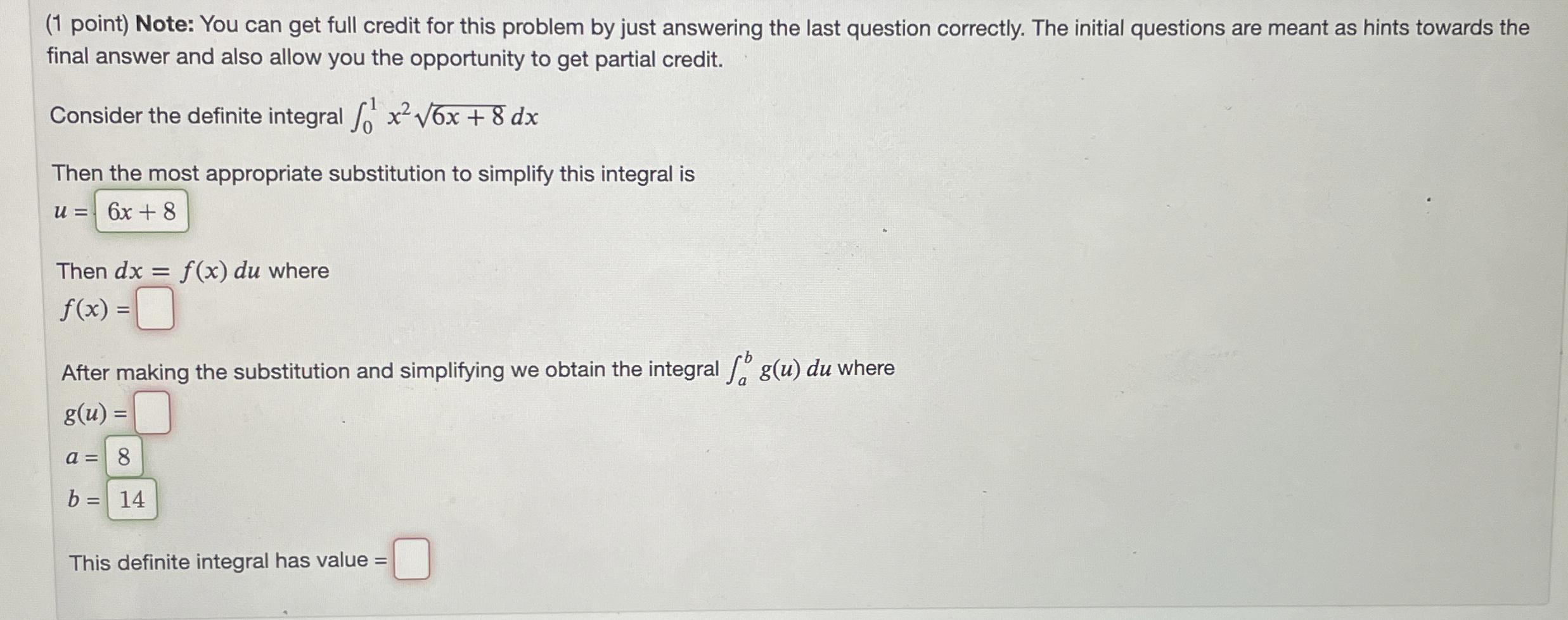 Solved (1 ﻿point) ﻿Note: You can get full credit for this | Chegg.com