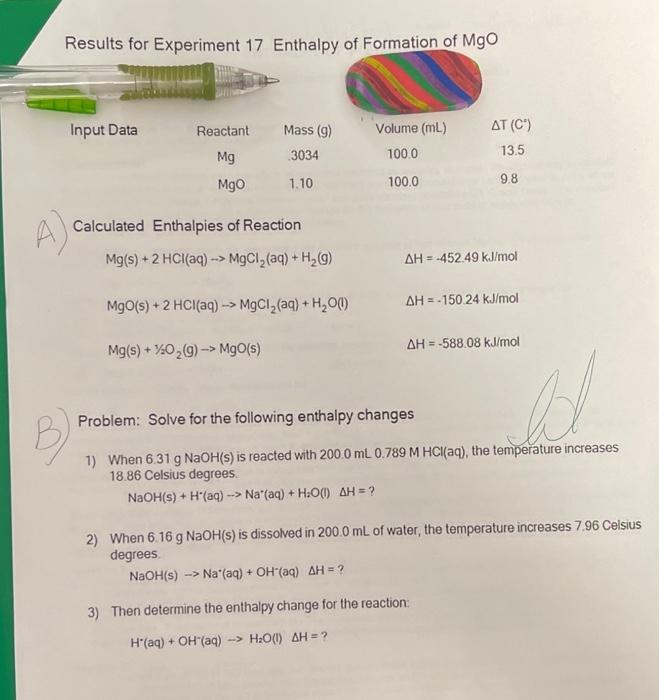 experiment 7 enthalpy of reaction