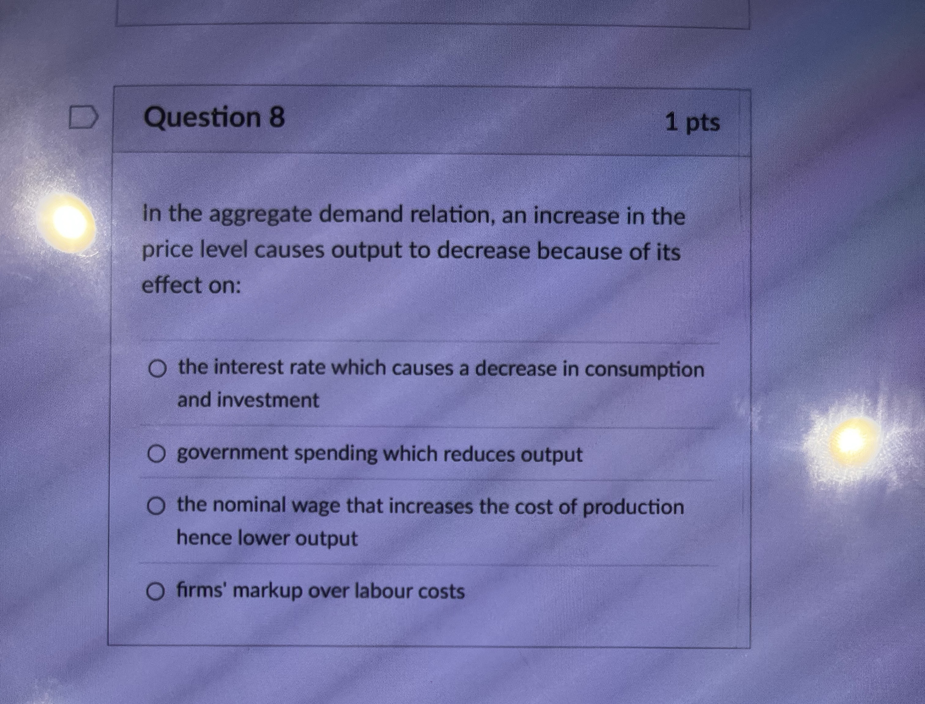 Solved Question 8in the aggregate demand relation, an | Chegg.com