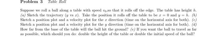 Solved Suppose we roll a ball along a table with speed v0, | Chegg.com
