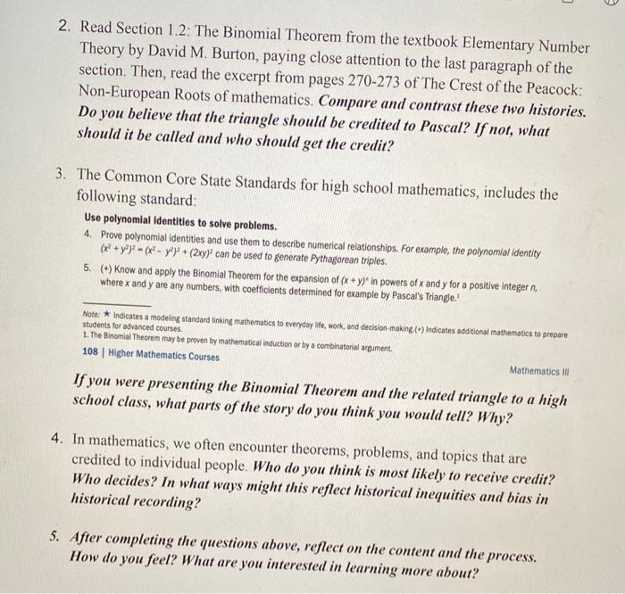 2 Read Section 1 2 The Binomial Theorem From The Chegg Com