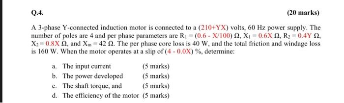 Solved A 3-phase Y-connected induction motor is connected to | Chegg.com