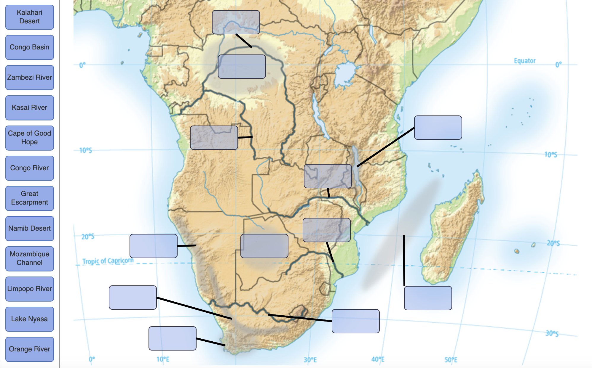 Geography Labeling Solved Map Labeling: Central and Southern Africa Physical | Chegg.com