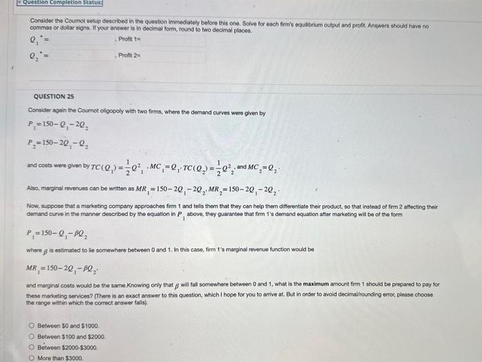 Solved Consider The Cournot Oligopoly With 2 Firms Where The | Chegg.com