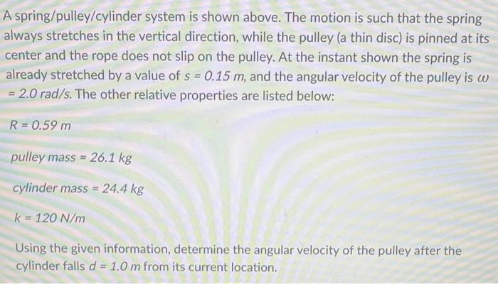 Solved A spring/pulley/cylinder system is shown above. The | Chegg.com