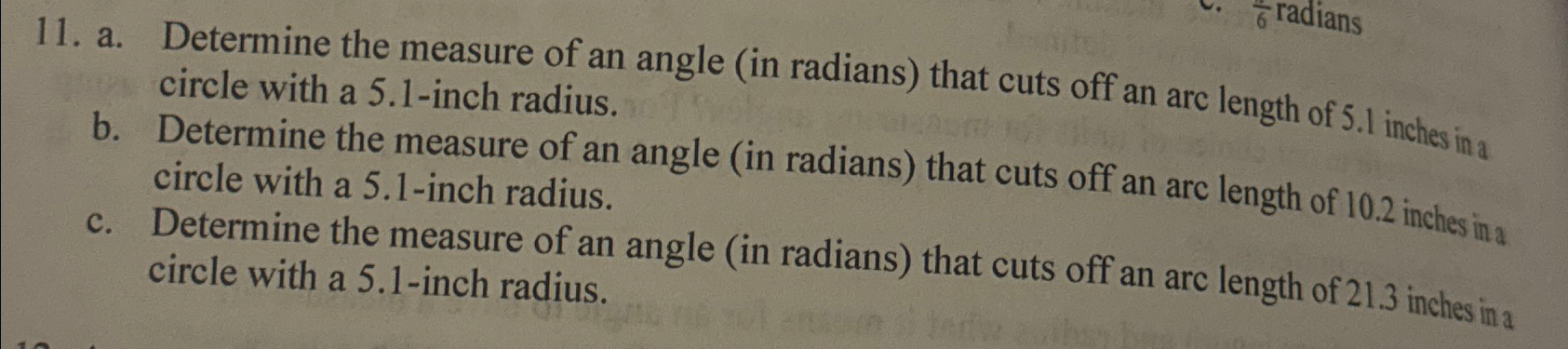 a. ﻿Determine the measure of an angle (in radians) | Chegg.com