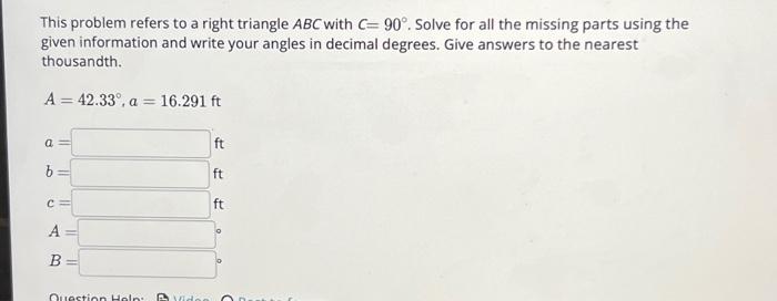 Solved This problem refers to a right triangle ABC with | Chegg.com