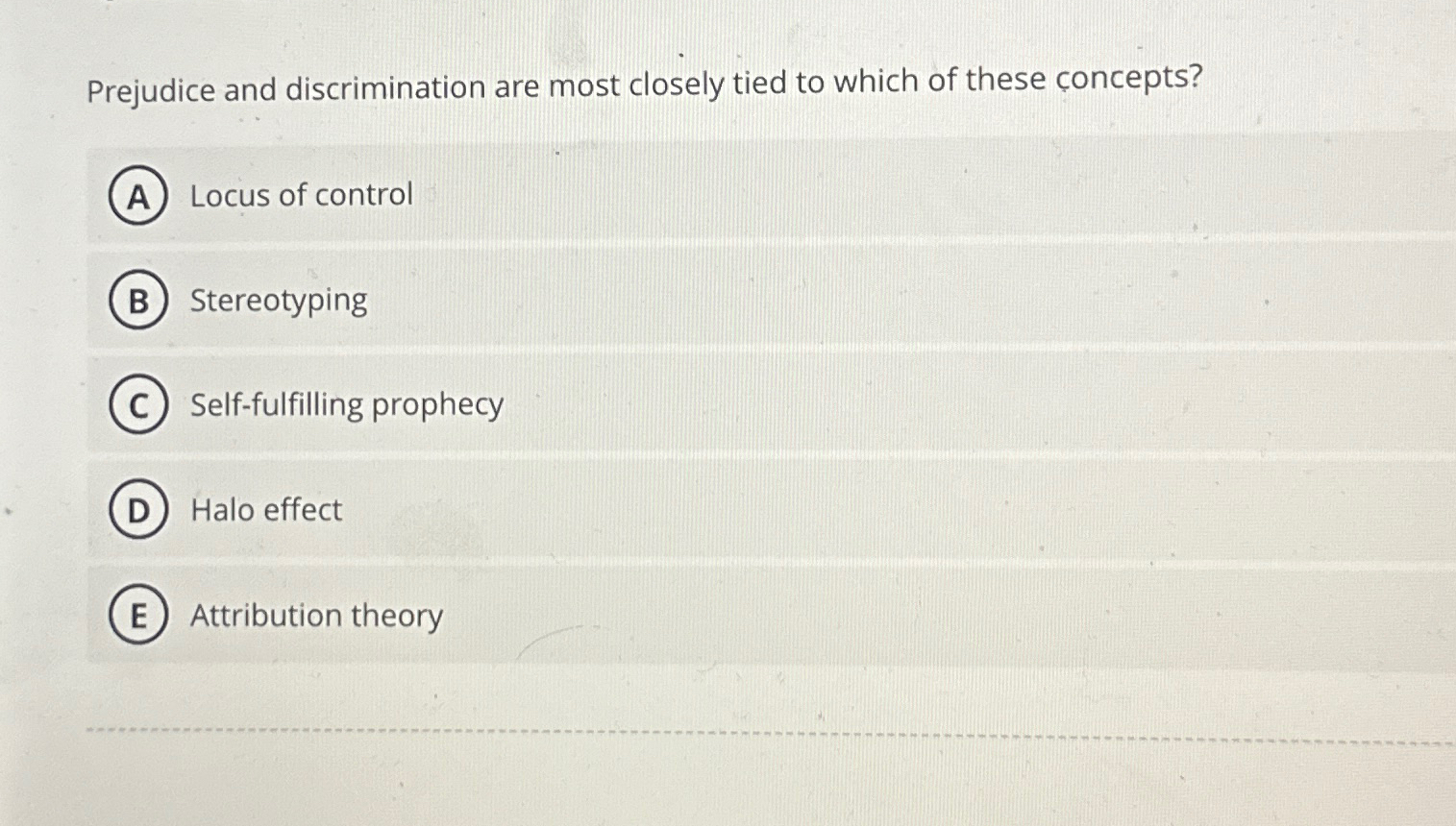 Solved Prejudice and discrimination are most closely tied to | Chegg.com