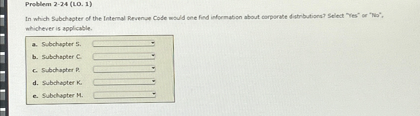 Solved Problem 2-24 (L0. 1)In which Subchapter of the | Chegg.com