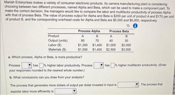 Solved Mariah Enterprises Makes A Variety Of Consumer | Chegg.com