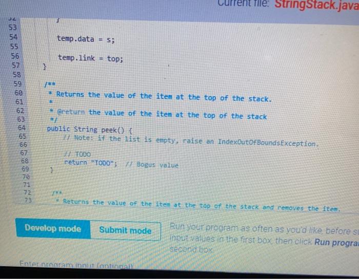 Solved 7.21 LAB: String stack Below is the scaffolding for a | Chegg.com