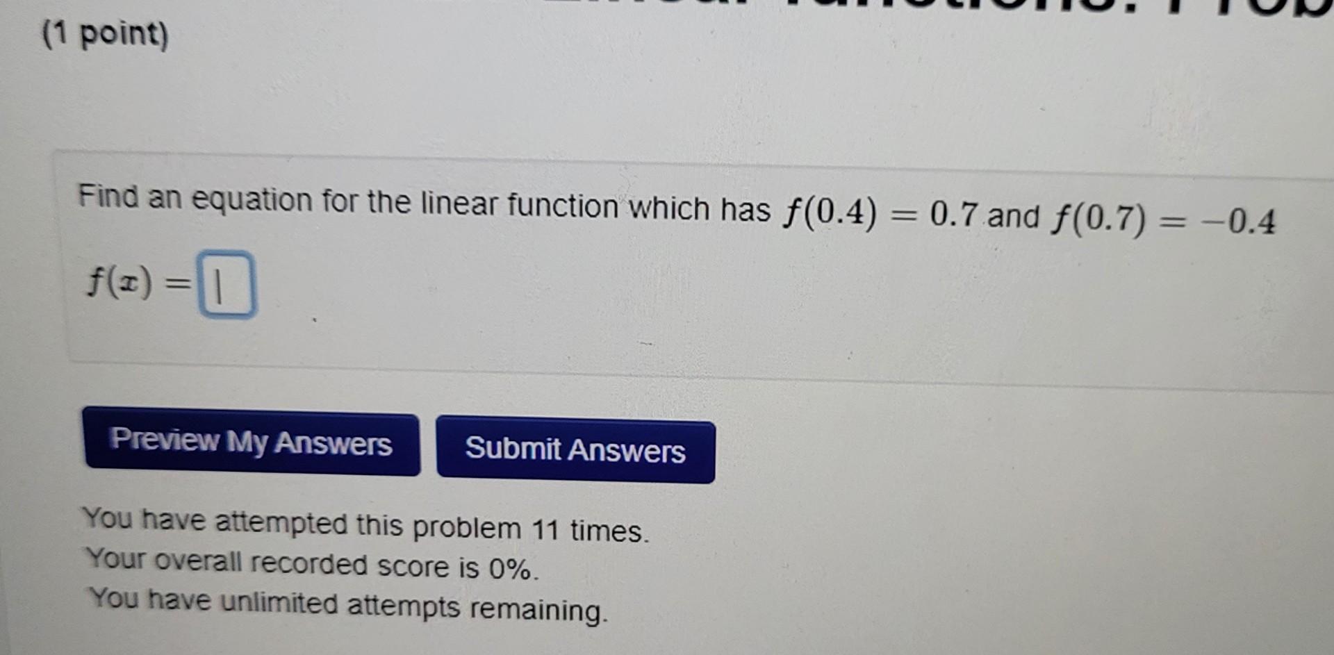 Solved Find an equation for the linear function which has | Chegg.com