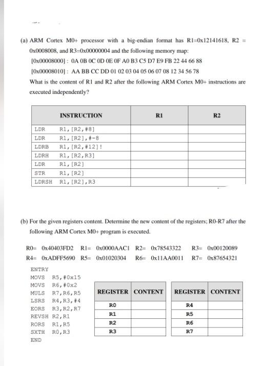 Solved (a) ARM Cortex Mo+ processor with a bigendian format