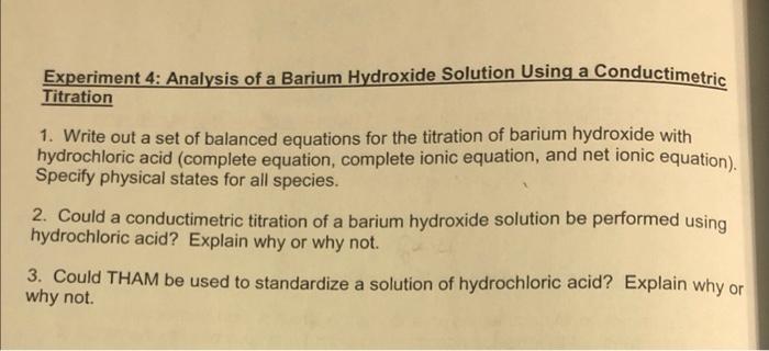 Solved Experiment 4: Analysis of a Barium Hydroxide Solution | Chegg.com