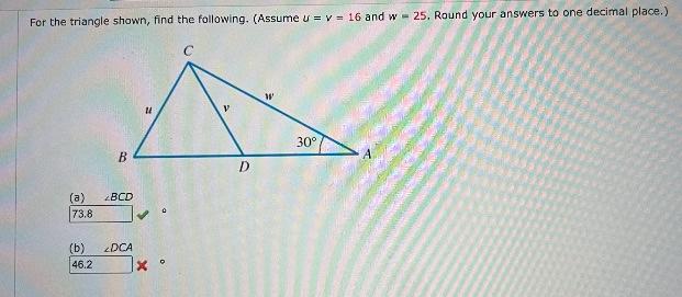 Solved For the triangle shown, find the following. (Assume u | Chegg.com