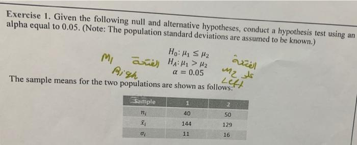 null and alternative hypothesis exercise