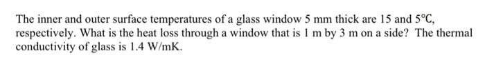 Solved The inner and outer surface temperatures of a glass | Chegg.com