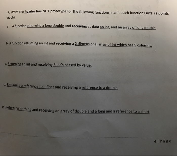 Solved 7 Write the header line NOT prototype for the | Chegg.com