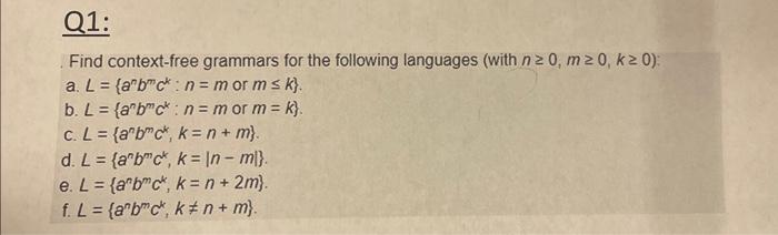 Solved Find Context-free Grammars For The Following | Chegg.com