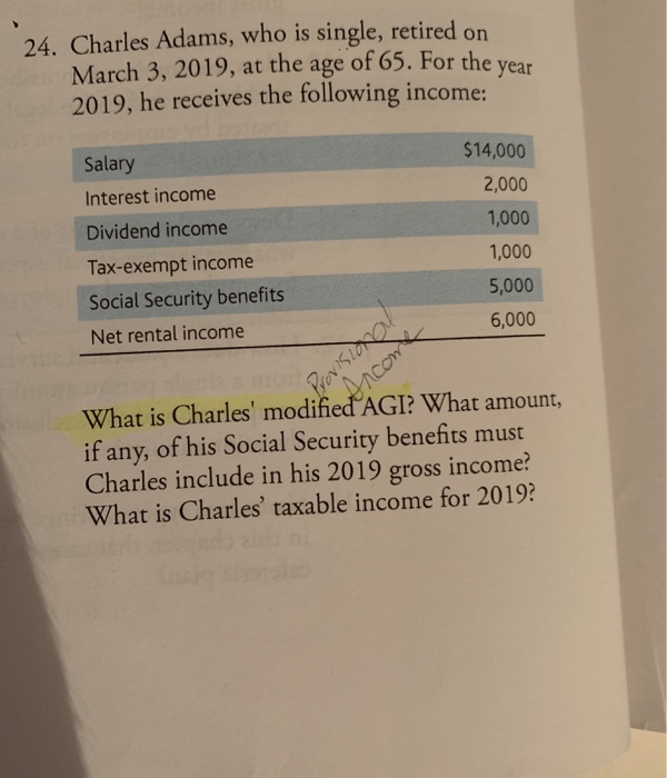 Solved 24. Charles Adams, who is single, retired on March 3 