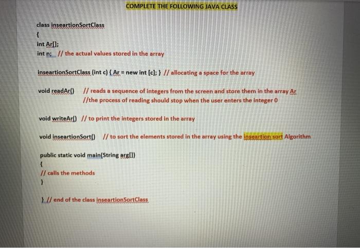 Solved COMPLETE THE FOLLOWING JAVA CLASS class | Chegg.com