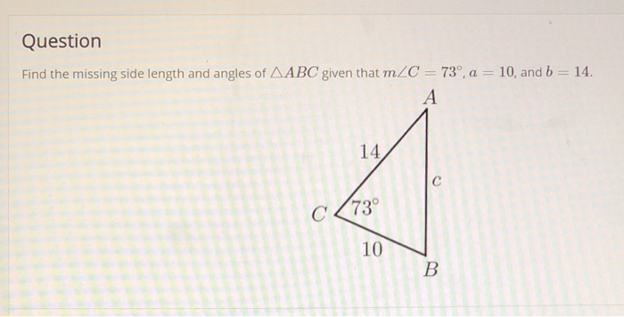 Solved Find the missing side length and angles of triangle | Chegg.com