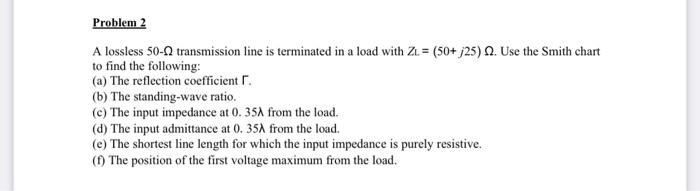 Solved A lossless 50−Ω transmission line is terminated in a | Chegg.com