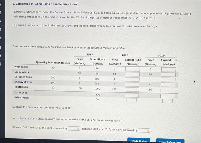 Solved 1. Calculating Inflation Using A Simple Price Index | Chegg.com