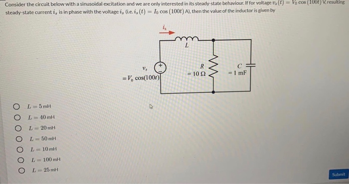 Solved Consider the circuit below with a sinusoidal | Chegg.com
