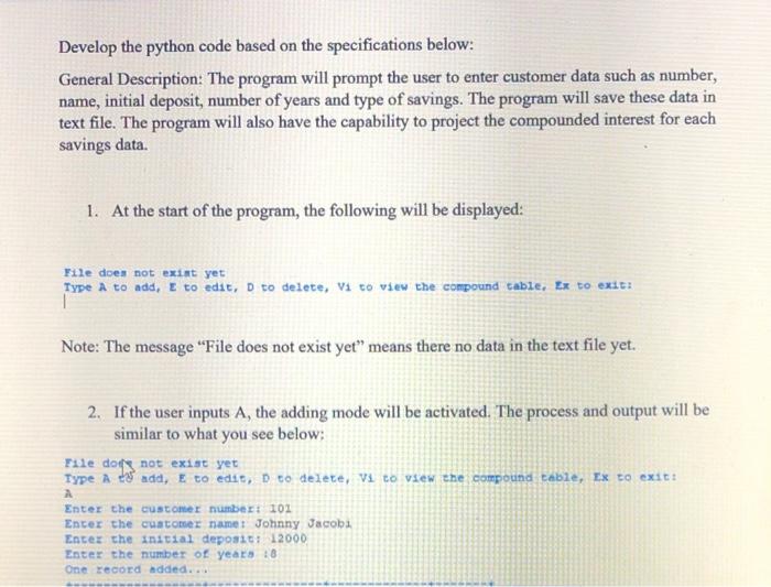 Solved Develop the python code based on the specifications | Chegg.com