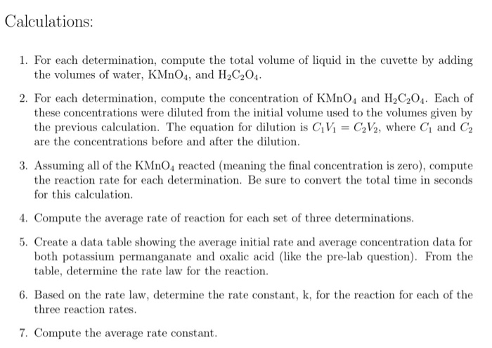 C2H204+KMnO4 Time C2H204 Time KMnO4 Time 170 s 111 s | Chegg.com