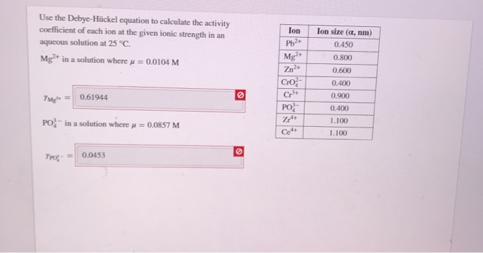 Solved What is the activity coefficient for each ion at the | Chegg.com