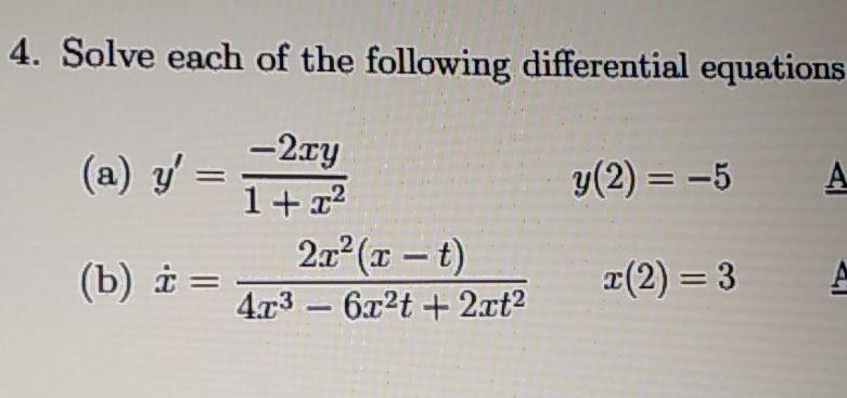 Solved 4. Solve each of the following differential equations | Chegg.com