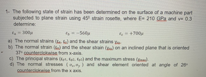 Solved 1- The following state of strain has been determined | Chegg.com