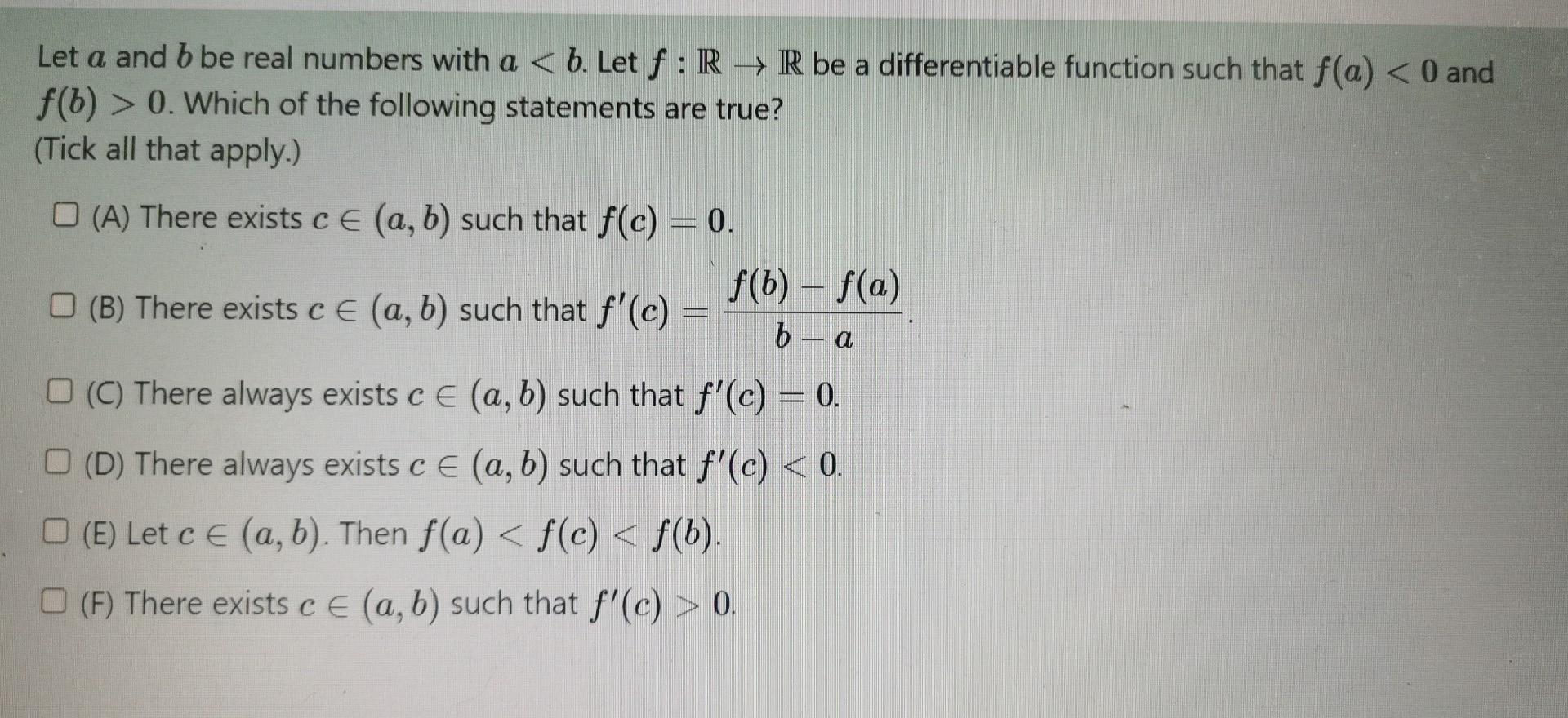 Solved a Let a and b be real numbers with a 0. Which of the | Chegg.com