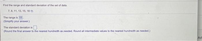 Solved Find the range and standard deviation of the set of | Chegg.com
