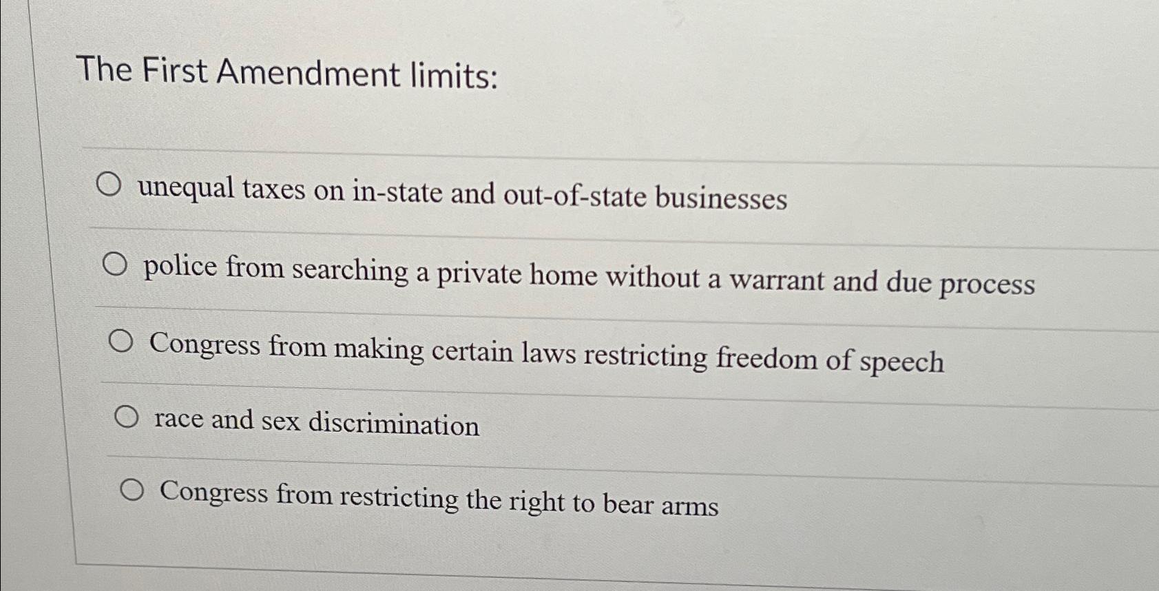 Solved The First Amendment Limits Unequal Taxes On In State