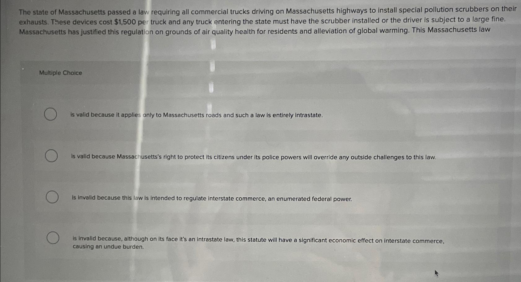 Solved The State Of Massachusetts Passed A Law Requiring All | Chegg.com