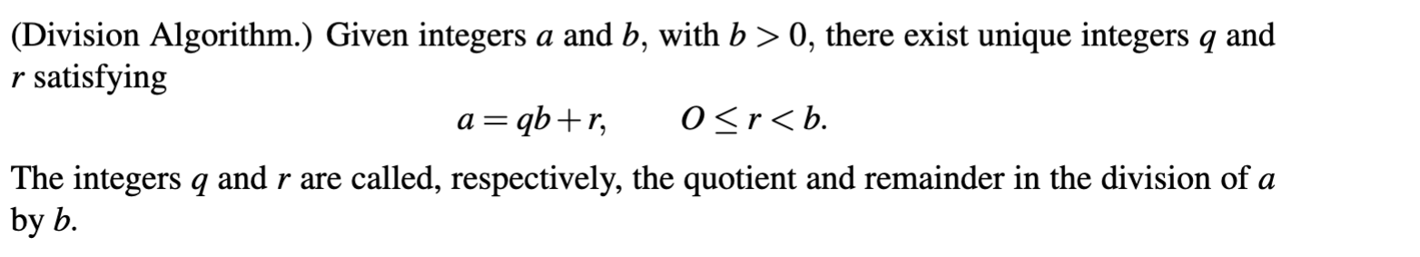Solved (Division Algorithm.) Given integers a and b, with | Chegg.com