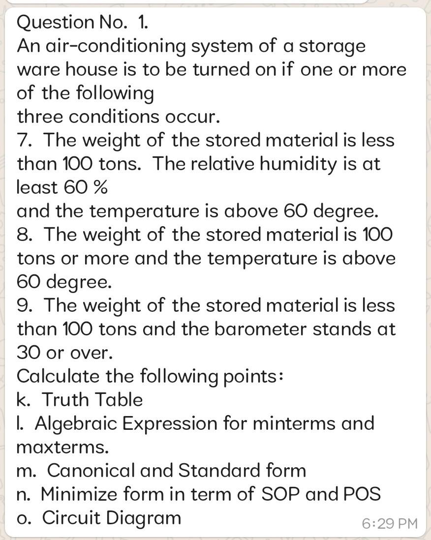 Solved Question No. 1. An air-conditioning system of a | Chegg.com