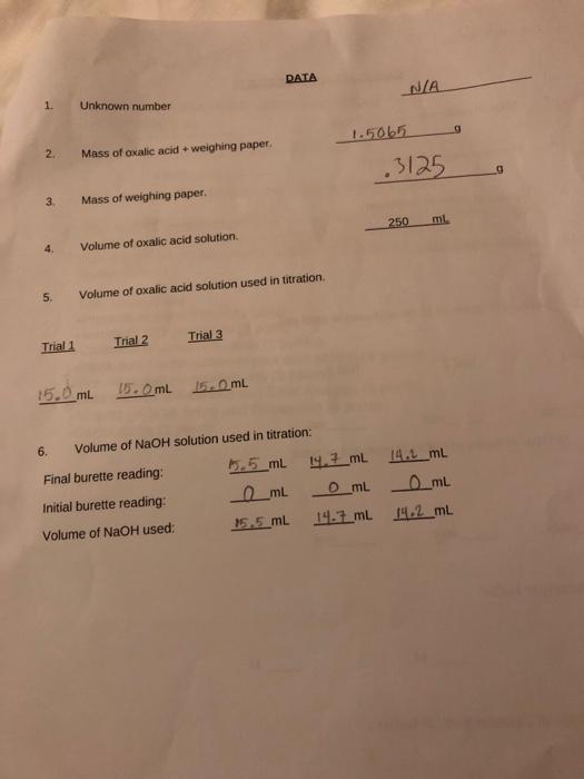 Solved Titration and molarity determining the molar